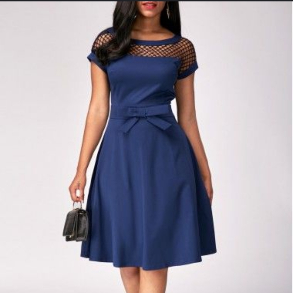 Elegant Blue Embellished Dress, S